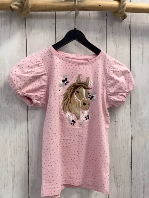  T-Shirt Gr. 116  rosa flieder Herzen gesticktes Pferd