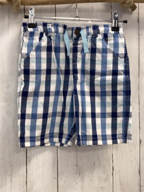 Shorts Gr. 98  blua weiß hellblau kariert grauer Bund