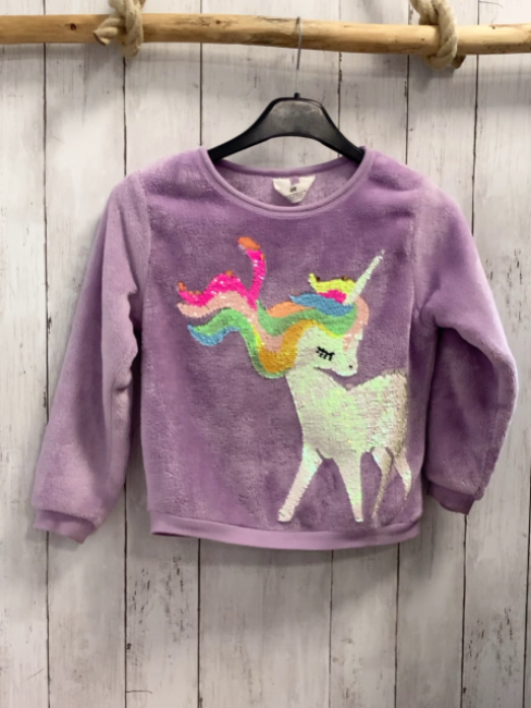 H&M  Pullover  Gr. 122  lavendel Plüsch buntes Pailetteneinhorn 