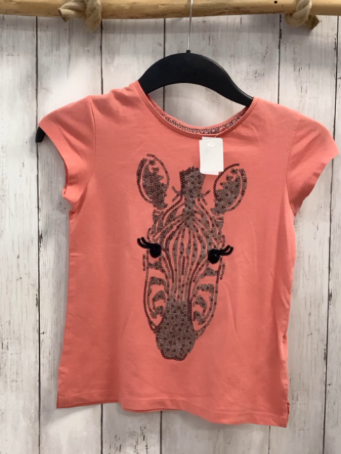   T-Shirt  Gr. 134/140  lachs Zebrakopf mit silber + schwarzen Pailetten 