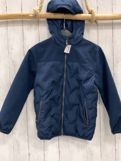 Manguun Jacke  Gr. 134  blau Kapuze Softshellärmel 