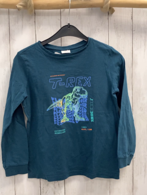 S´Oliver  Langarmshirt  Gr. 128  petrol hellgrüner Dino Schrift 