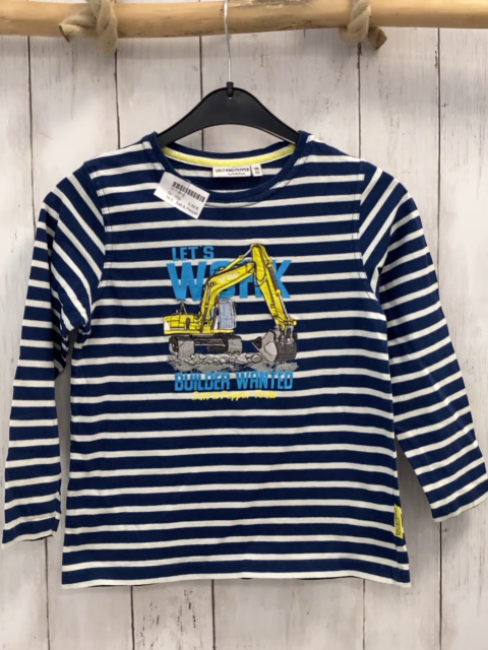 Salt & Pepper  Langarmshirt  Gr. 116  blau weiße Streifen Bagger Schrift 