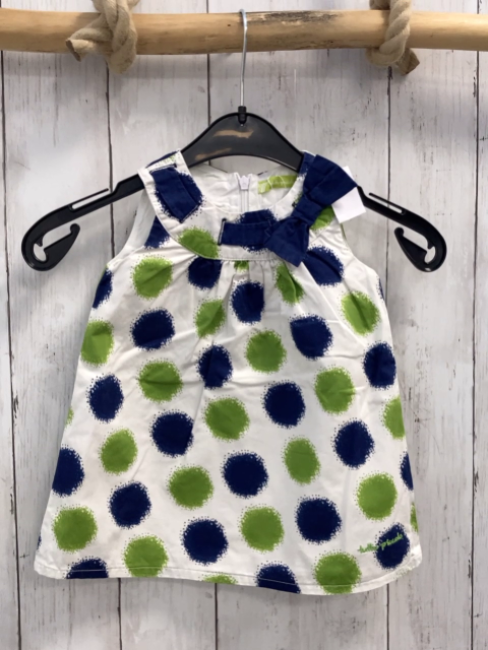 Tutto Piccolo  Kleid  Gr. 80  weiß grün blaue Punkte blaue Schleife 