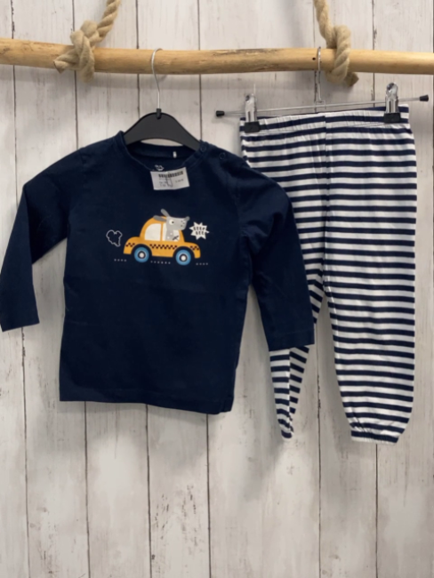 2tlg  Schlafanzug  Gr. 92  blau Auto mit Hund + blau weiße Streifen