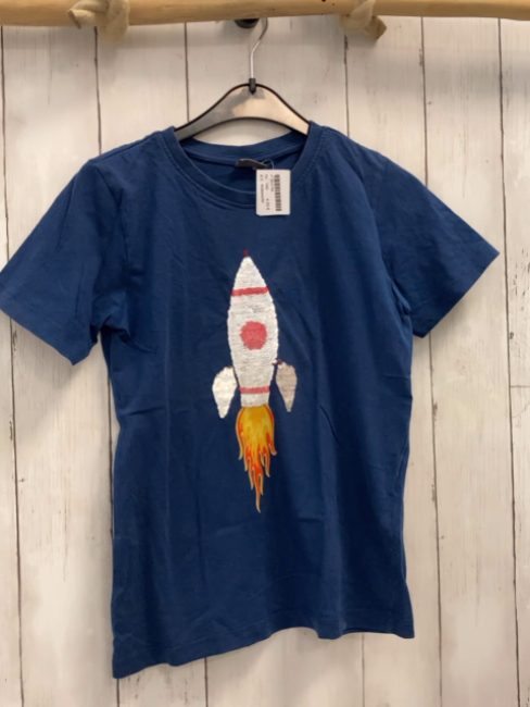 Kidsworld  T-Shirt  Gr. 140  blau Pailettenrakete 