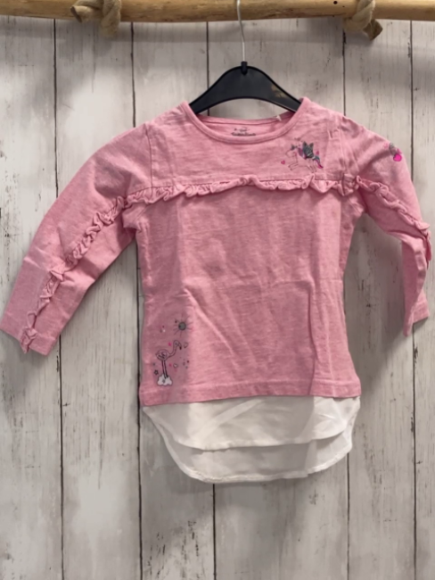   Langarmshirt  Gr. 98  rosa weißer Blusensaum Rüschen 