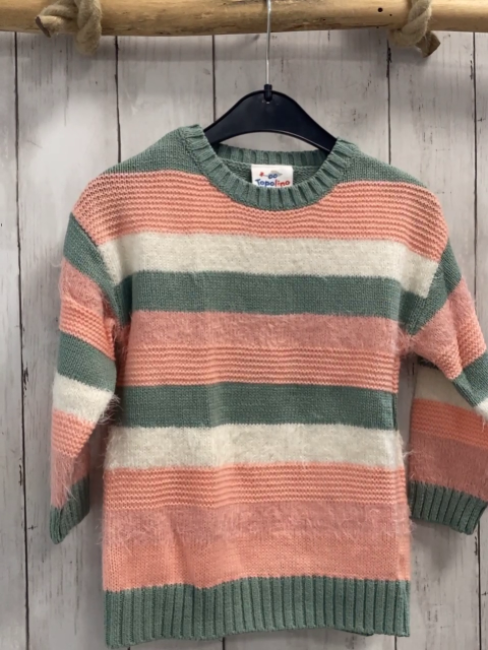   Pullover  Gr. 104  mint lachs weiße Streifen Strick 