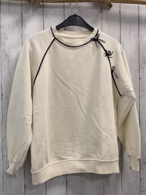Zara  Pullover  Gr. 158/164  creme schwarzer Bund Schleifen 