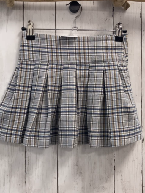 Zara  Rock Gr. 134  beige grau blau ocker kariert Bund verstellbar 