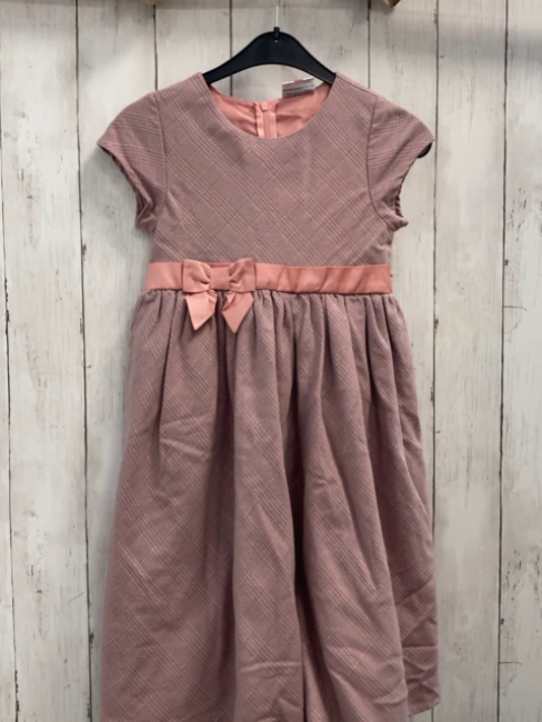   Kleid  Gr. 128  rosa grau silber kariert rosa Gürtelband mit Schleife 