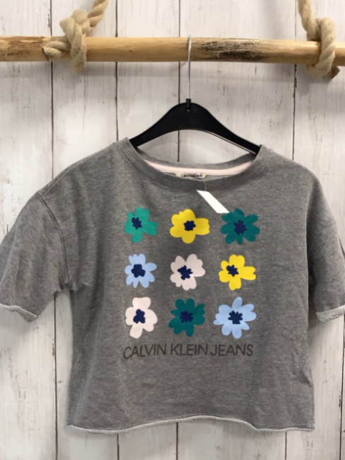 Calvin Klein Jeans  T-Shirt  Gr. 128  grau bunte Blumen Schrift 