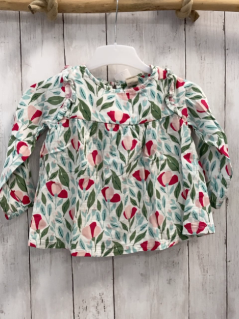Alana  Langarmshirt  Gr. 104  weiß rosa rote Blumen oliv mint Blätter 