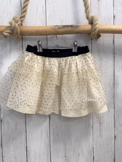 Zara  Rock  Gr. 104  beige transparenter Tüllüberrock mit scwarzen Punkten schwarzer Bund 