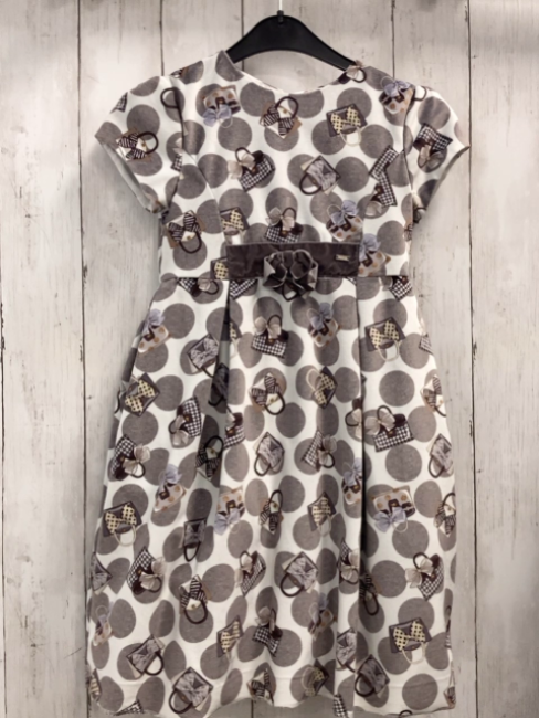 Mayoral  Kleid  Gr. 128  weiß Samt graue Punkte Taschen mit Schleifen 