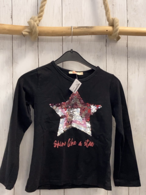   Langarmshirt  Gr. 128  schwarz bunter Pailettenstern 