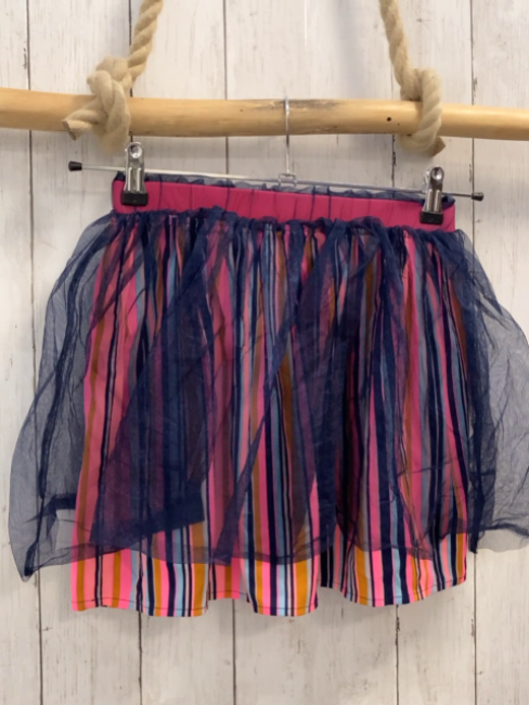 neu Happy Girls  Rock Gr. 140  pink hellblau grau schwarz Streifen + blauer Tüllüberrocik 