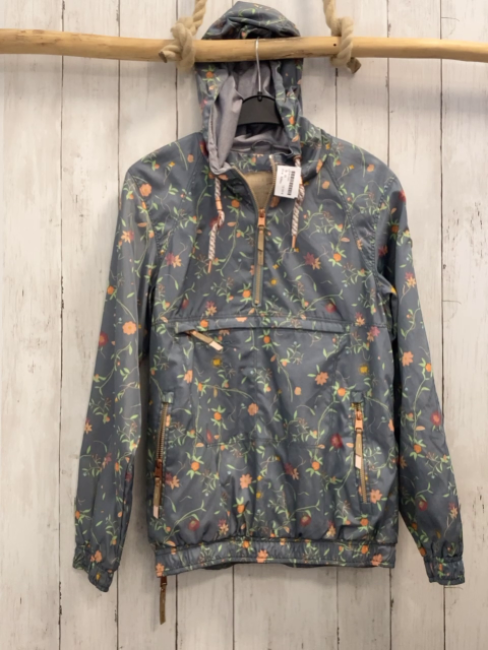 Killtec  Jacke  Gr. 36  grau bunte Blumen hellgrüne Blätter ocker Reißverschluss 