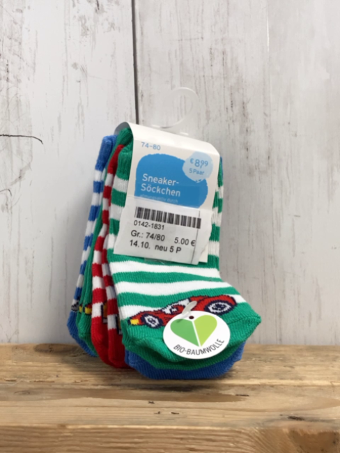 neu 5 P Socken  Gr. 74/80  einfarbig + weiße Streifen NP 8,99 € 