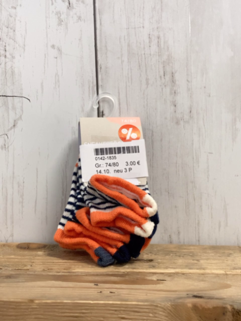 neu 3 P  Socken  Gr. 74/80  weiß blau orange mit Streifen NP 4,99 € red auf 3,99 € 