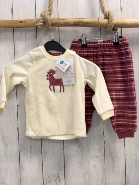 neu 2tlg  Schlafanzug  Gr. 74  creme Einhorn + altrosa aubergine rosa weiße Streifen Nicky NP 15,99 € 