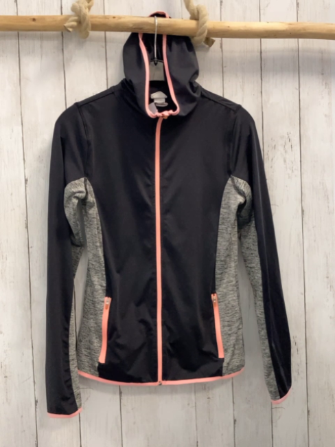 H&M  Joggingjacke Gr. 158/164  dunkelgrau + grau hellgrau gemustert rosa Bund + Reißverschluss 