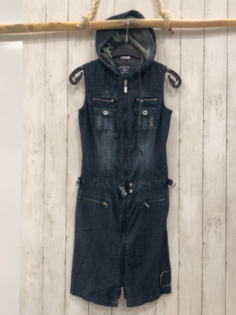 Street One  Kleid  Gr. 34  blau Jeans Brusttaschen silber Reißverschlüsse Kapuze 