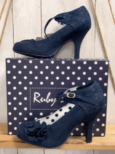 neu Ruby Shoes  Pumps  Gr. 39  blau Melinda mit Rosetten weiße Innensohle mit blauen Punkten 