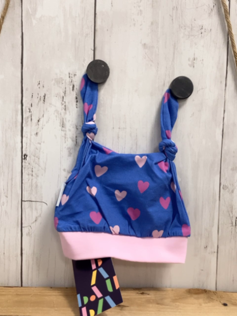 neu Babauba  Hut  Gr. 62/68  blau bunte Herzen rosa Bund 