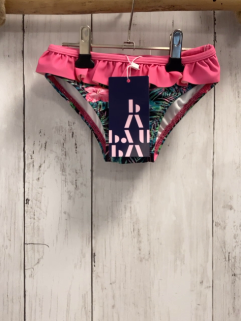 neu Babauba  Badehose  Gr. 86/92  schwarz pink Blumen grüne Blätter pink Rüschenbund 