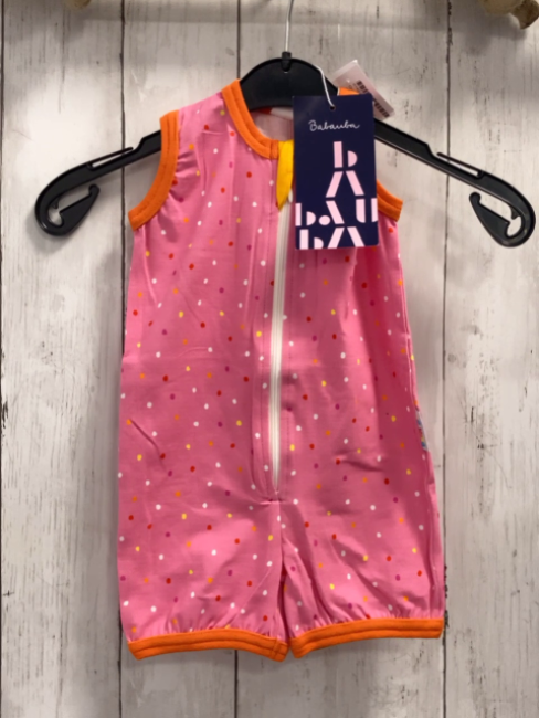 neu Babauba  Playsuit Gr. 74  rosa bunte Punkte orange Bund 