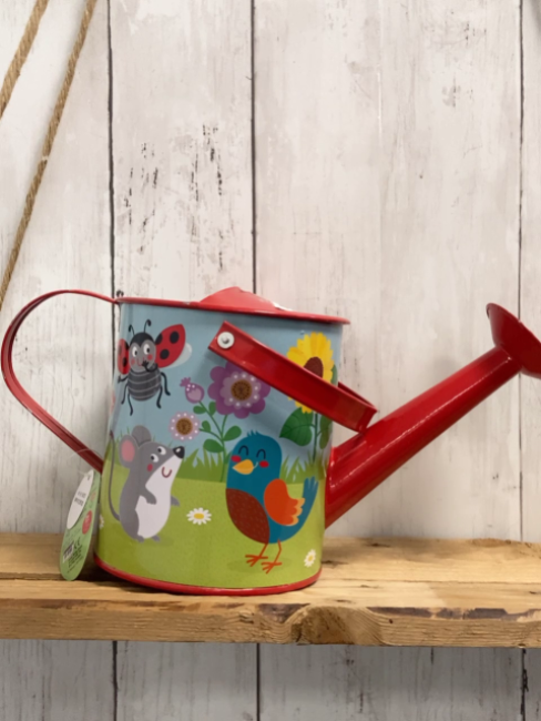 neu Moses  Gießkanne  Wiesenbild mit Tieren + rot Metall NP 12,95 € 