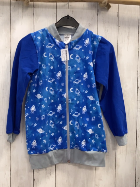 Babauba  Sweatjacke  Gr. 122  bau weiße Weltraumbilder grauer Bund + Reißverschlus 