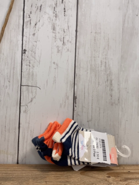 neu 3 Paar Socken Gr. 74/80  weiß blau orange Streifen