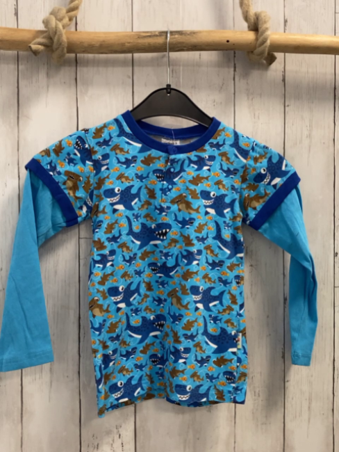 Babauba  Langarmshirt Gr. 110  blau Haie dunkelblauer Bund