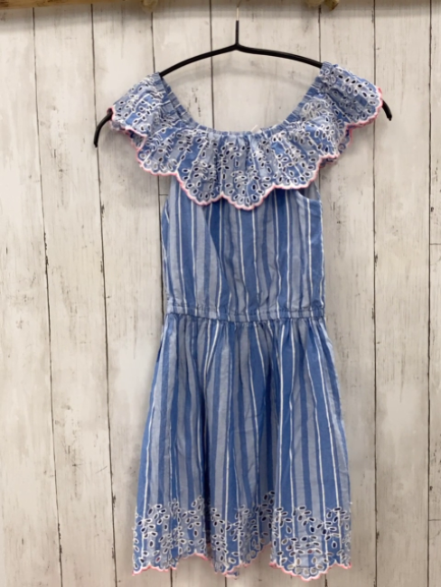Manguun  Kleid  Gr. 146/152  hellblau blau weiße Streifen großer Kragen mit Lochstickerei 