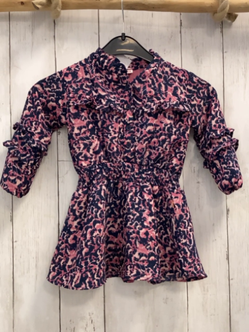 Bakkaboe  Kleid Gr. 86  blau lachs rosa gemustert Rüschen 