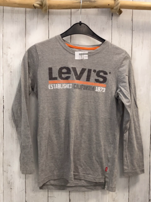 Levi´s  Langarmshirt  Gr. 140  grau hellgraue Streifen schwarz orange Schrift 