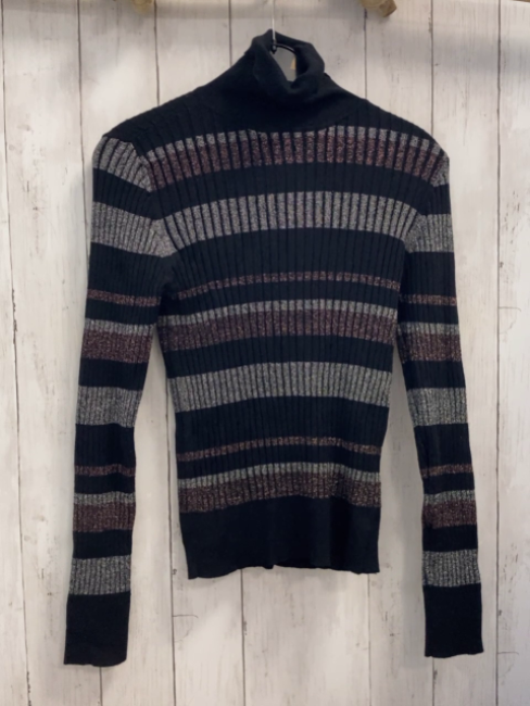 S´ Oliver  Pullover  Gr. 158/164  schwarz silber altrosa Streifen mit Glitzer + Rippen + Rolli 