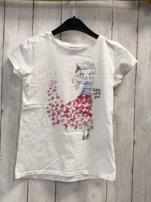 Dopodopo  T-Shirt  Gr. 128  weiß Mädchen Schmetterlinge mit Gitzer 