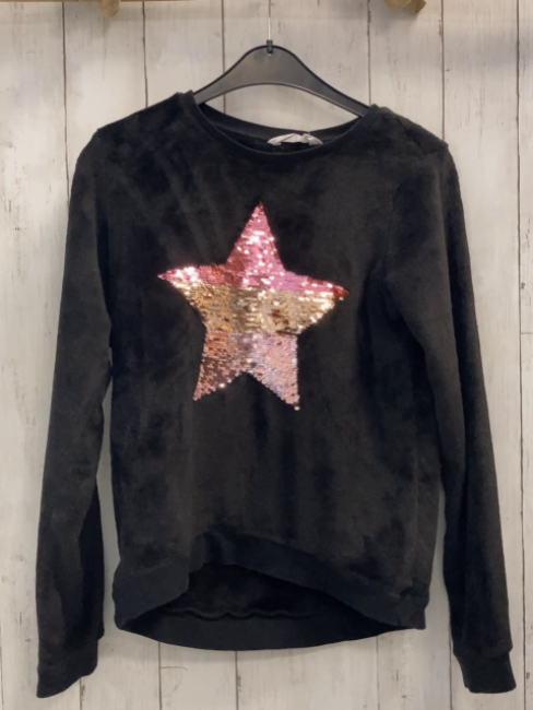 H&M  Pullover  Gr. 170  schwarz Plüsch Pailettenstern 