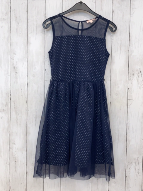   Kleid  Gr. 146  blau silber Punkte blaues transparentes Überkleid 