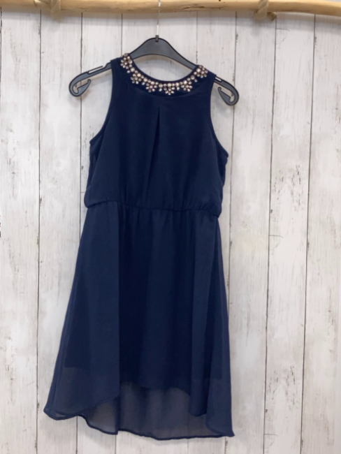   Kleid  Gr. 146  blau Halsausschnitt mit silber Steinen 