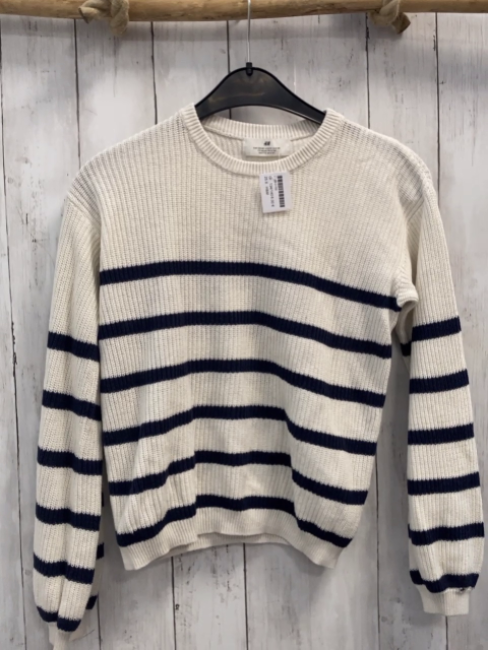 H&M  Pullover  Gr. 134/140  weiß blaue Streifen Strick 