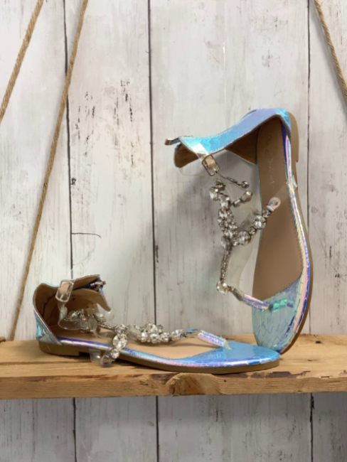 neu Juliet  Sandaletten  Gr. 38  silber glänzend mit silber Steinen 