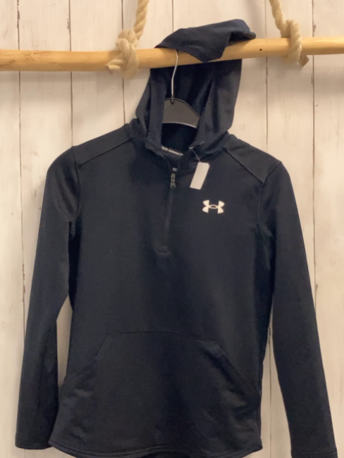 Under Armour  Sportshirt lang  Gr. 140  schwarz Kapuze Bauchtasche 
