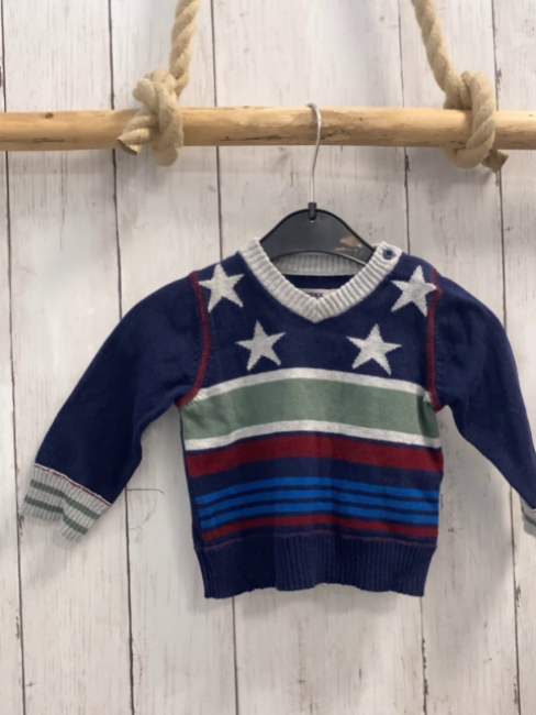 Mexx  Pullover  Gr. 74  blau hellgrau mint rote Streifen Strick helgraue Sterne 