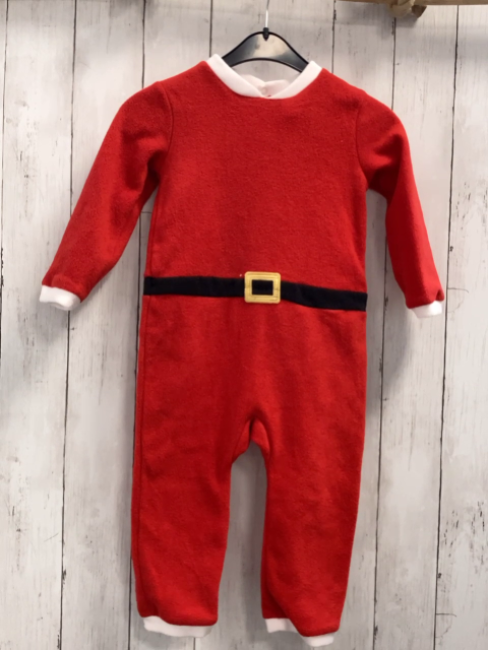 H&M  Overall Gr. 86/92  rot Fleece schwarzer Gürtel weißer Bund "Weihnachtsmann"