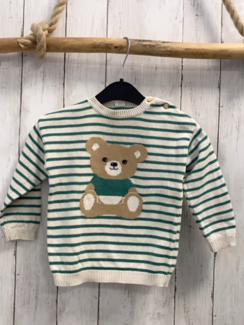 H&M  Pullover  Gr. 92  creme grüne Streifen Strick Bär 