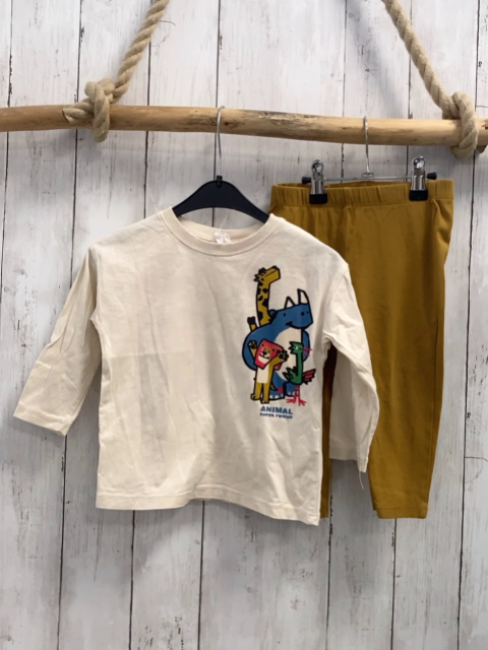 2tlg Zara  Langarmshirt + Leggings  Gr. 92  creme Tiere + ocker 